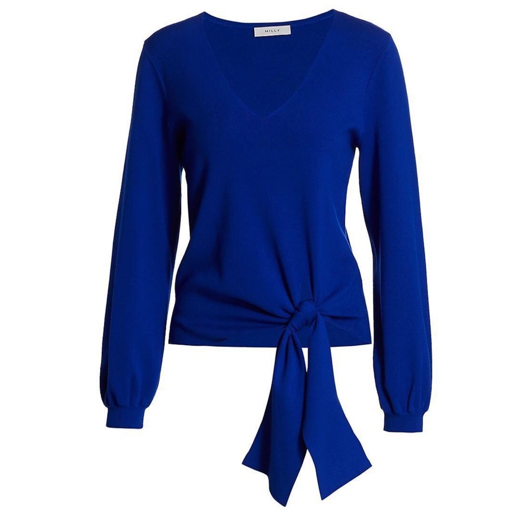 MILLY royal blue v-neck side tie sweater M